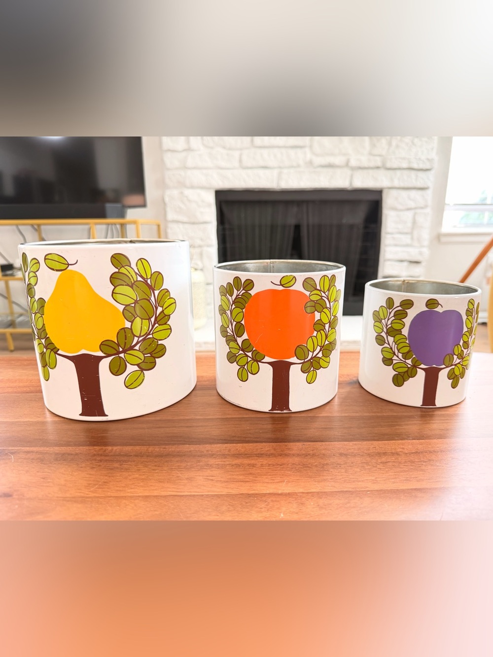 Vintage Ransburg MCM Fruit Nesting Canisters Metal Set of 3